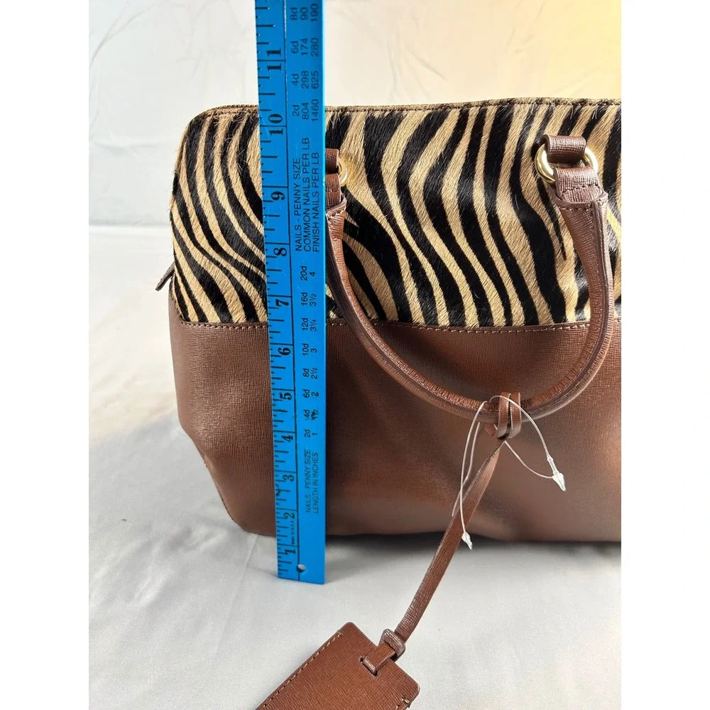 IACUCCI Italy Brown Leather‎ Zebra Print Calf Hair Satchel Handbag 1081RD NWT
